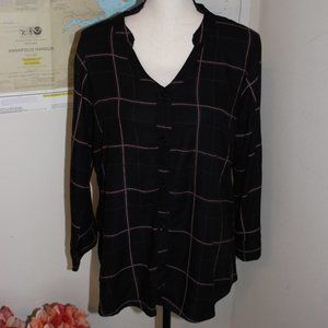 "RAINDROPS" BLACK PLAID BLOUSE SZ XXL